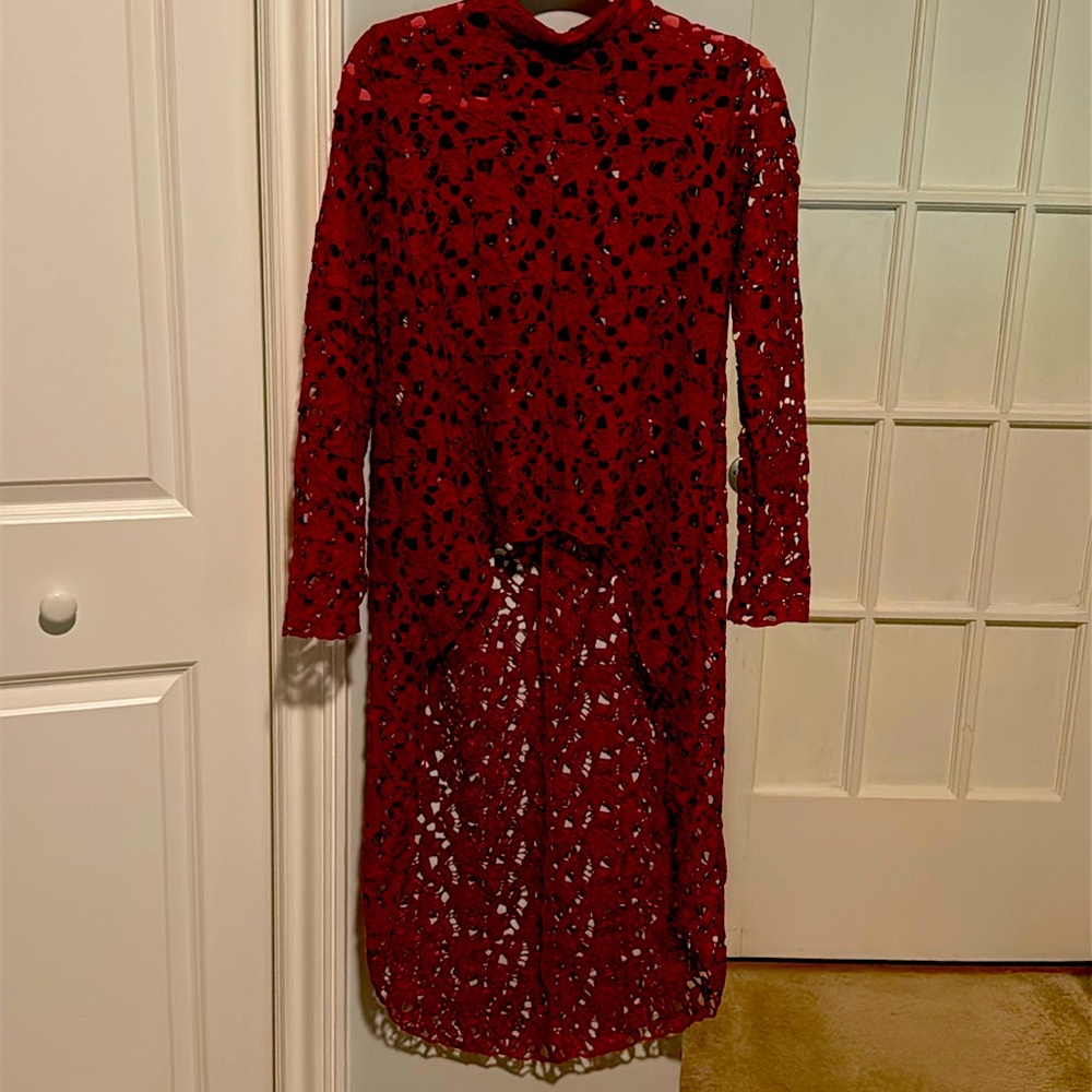 Pretty Garden Crochet High Low Deep Red Small Sweater